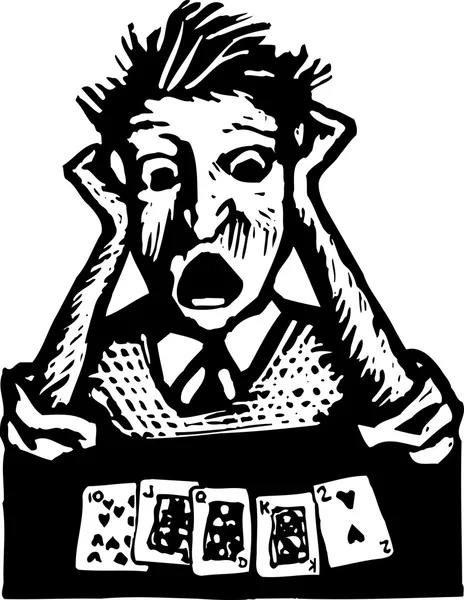 Fametszet illusztráció az ember-póker kézzel megbukott — Stock Vector