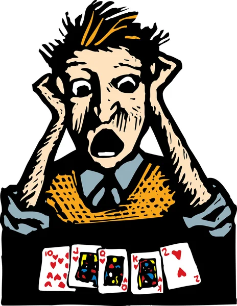 Houtsnede illustratie van man met pokerhand flopte — Stockvector