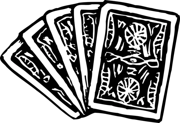 Woodcut Ilustração de Cinco Cartas Jogando Face Down — Vetor de Stock