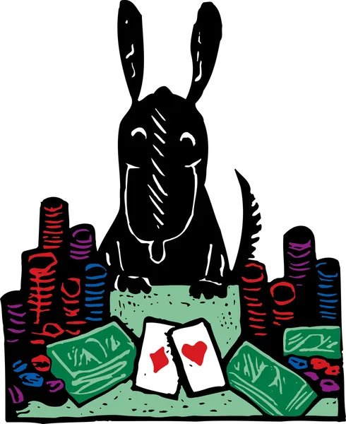 Träsnitt illustration av hund spela poker — Stock vektor