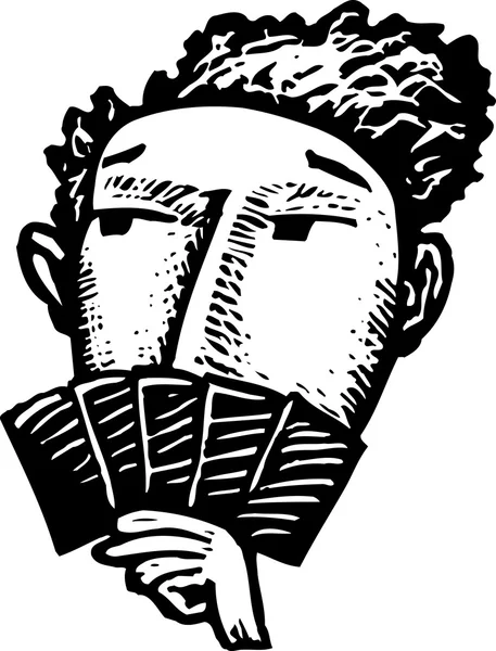 Woodcut ilustração do homem com bom Pokerface jogar poker — Vetor de Stock