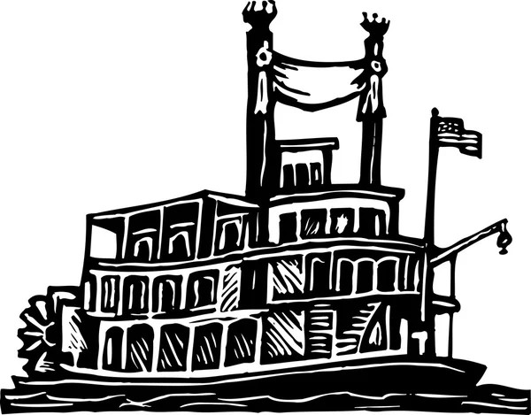 Woodcut Ilustração de Riverboat — Vetor de Stock