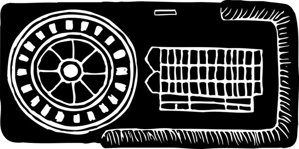 Ilustración en madera de mesa de ruleta y rueda — Archivo Imágenes Vectoriales