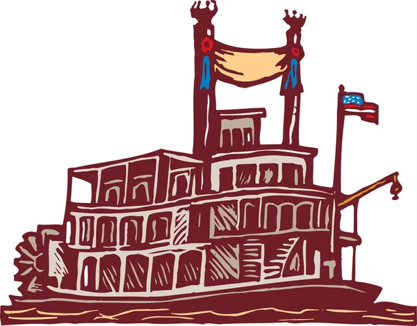 Woodcut Ilustração de Riverboat —  Vetores de Stock