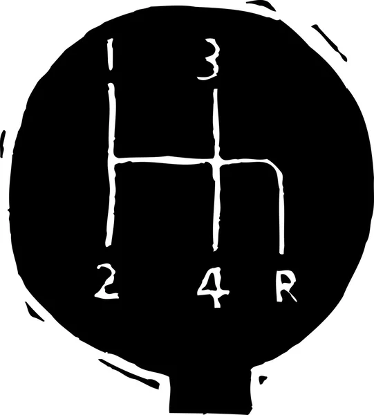 Holzschnitt-Illustration des Schaltknaufs im Auto — Stockvektor