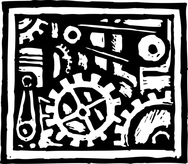 Woodcut Illustration of Gears — Stock Vector