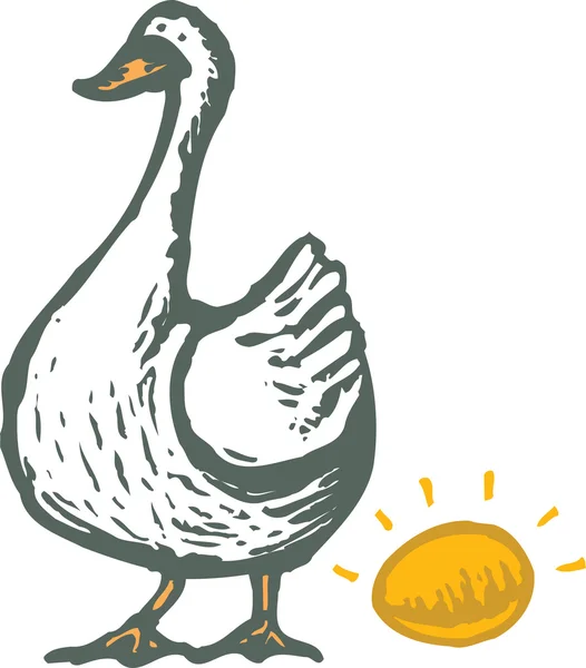 Ilustración en madera de ganso y huevo de oro — Vector de stock