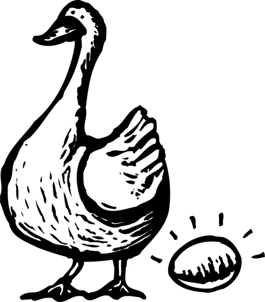 Houtsnede illustratie van ganzen en gouden ei — Stockvector