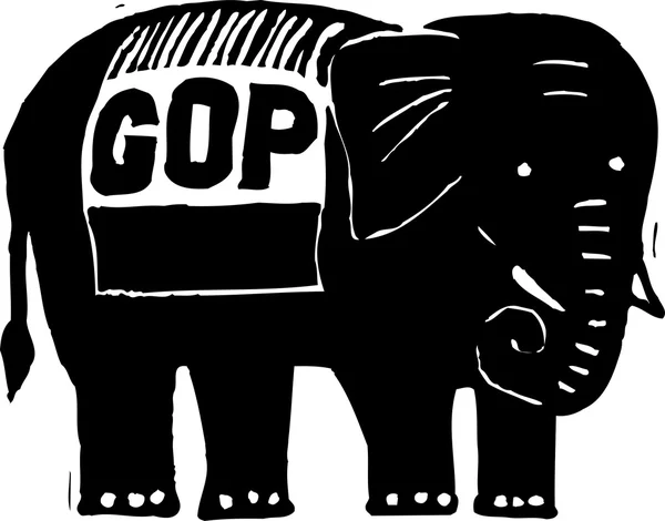 Houtsnede illustratie van Republikeinse olifant — Stockvector
