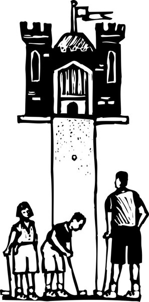 Woodcut illustration of Goofy Golf