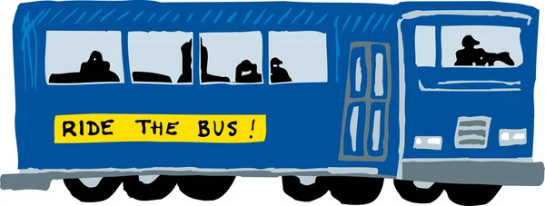 Dřevoryt ilustrace městské autobusové veřejné dopravy — Stockový vektor