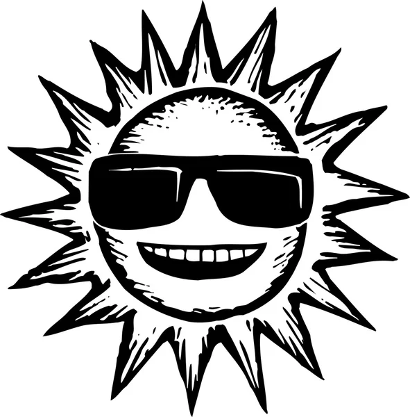 太阳戴着太阳镜的木刻插图 — 图库矢量图片