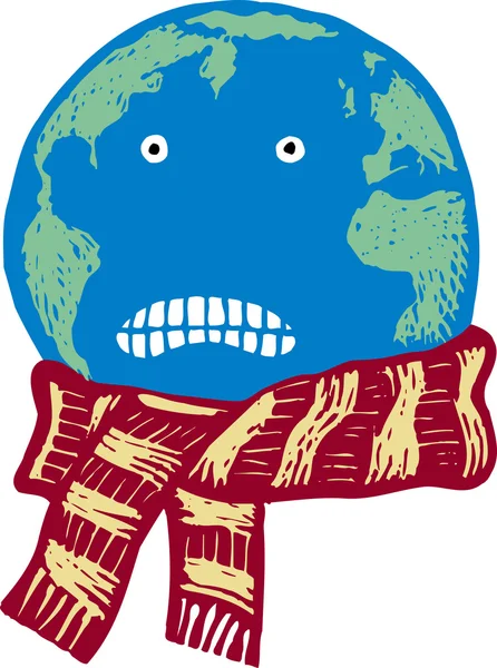 木刻插图的戴着围巾-全球地球冷却 — 图库矢量图片