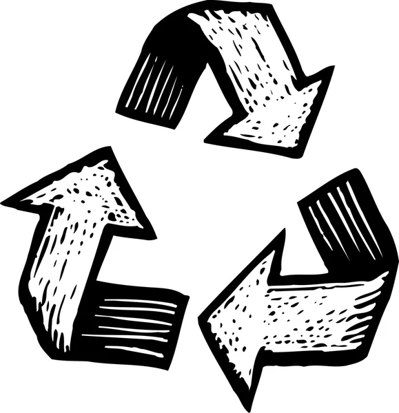 Woodcut Ilustração do símbolo de reciclagem — Vetor de Stock