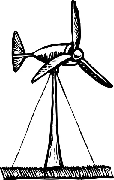 Illustrazione Woodcut della turbina eolica — Vettoriale Stock