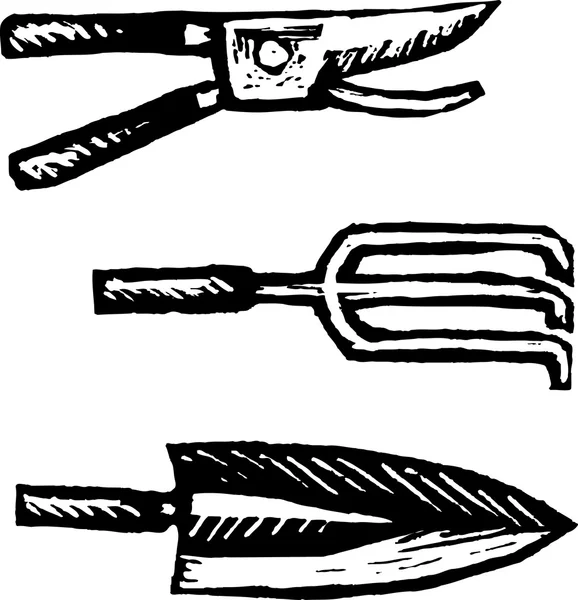 Bahçe aletleri gravür çizimi