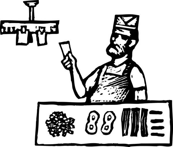 Holzschnitt-Illustration des Grillchefs oder Kurzauftragskochs — Stockvektor