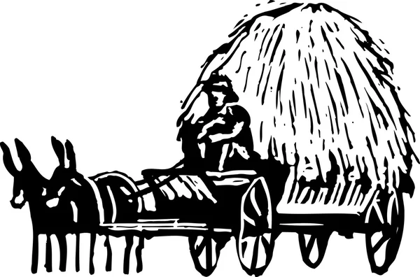 Drzeworyt ilustracja wóz z sianem — Wektor stockowy