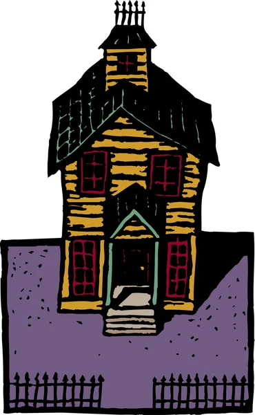 Woodcut Illustration of Haunted House — Stock Vector