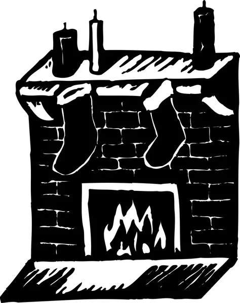 Houtsnede illustratie van kousen opknoping op haard — Stockvector