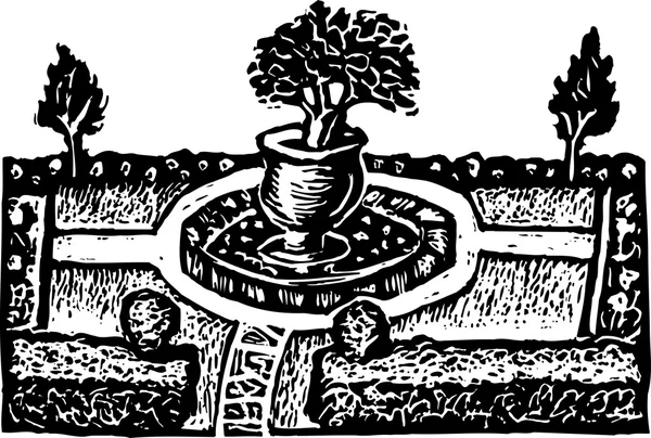 Woodcut Ilustración del Jardín Formal — Archivo Imágenes Vectoriales