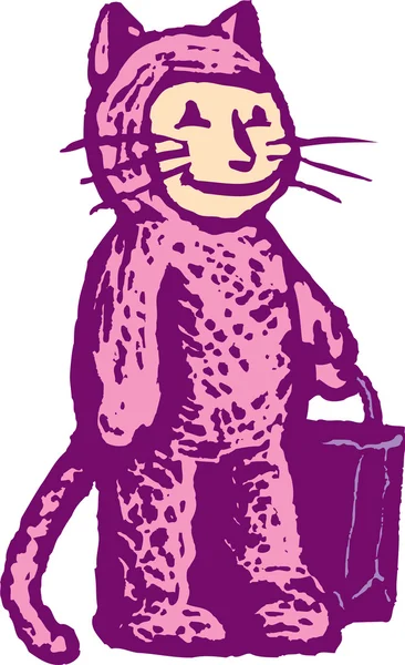 Ilustración vectorial de niño usando disfraz de gato de Halloween — Vector de stock