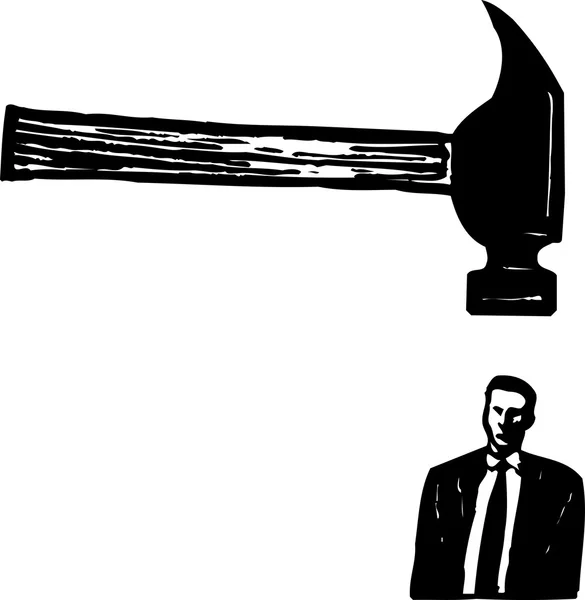 Zwart-wit vectorillustratie van zakenman zittend op ijs — Stockvector