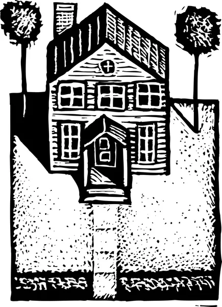 Illustration vectorielle en noir et blanc d'une maison d'habitation — Image vectorielle