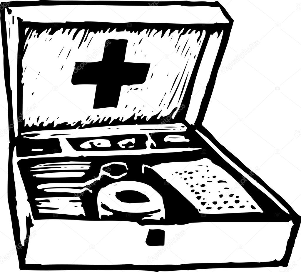 Woodcut Illustration of First Aid Kit