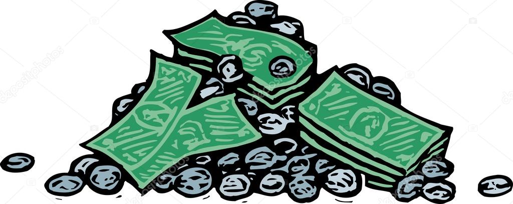 Woodcut Illustration of Pile of Money