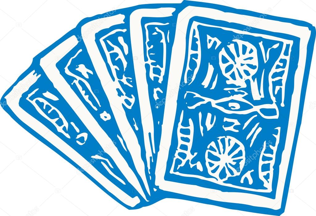 Woodcut Illustration of Five Playing Cards Face Down