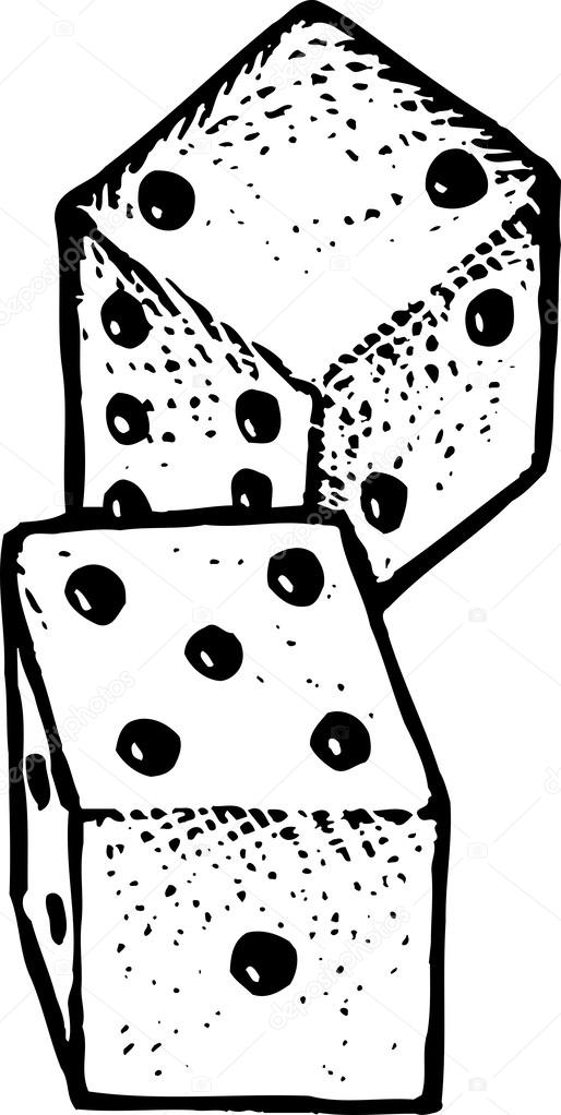 Woodcut Illustration of Dice Showing Lucky 7