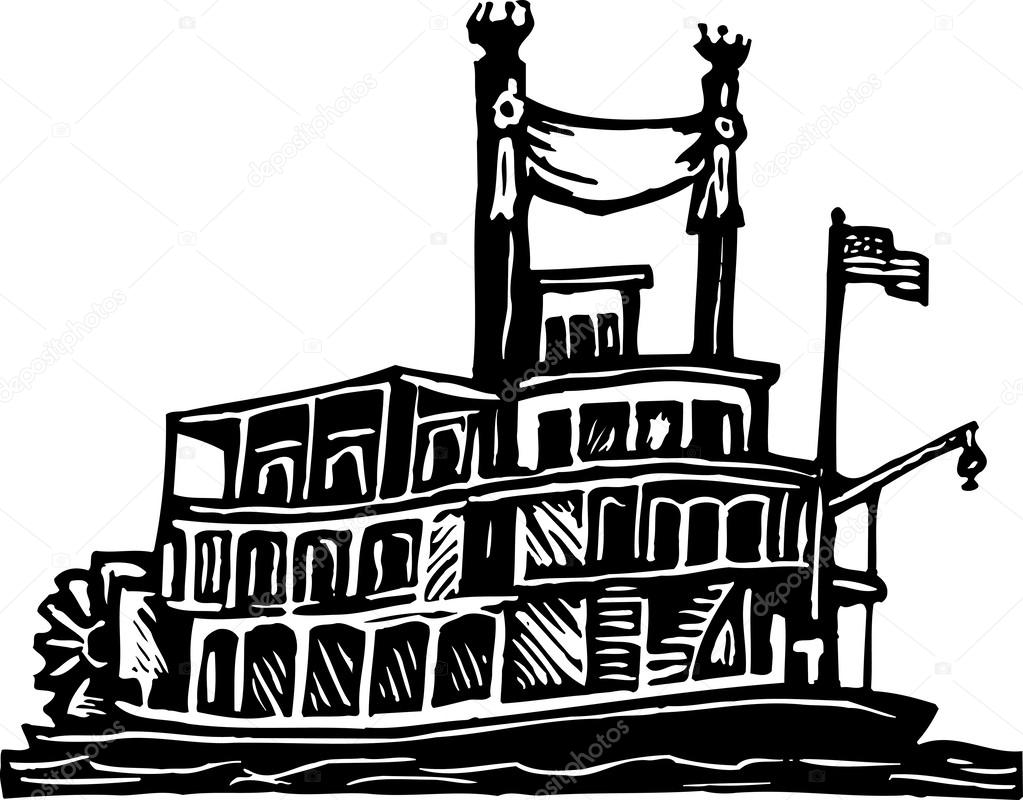 Woodcut Illustration of Riverboat