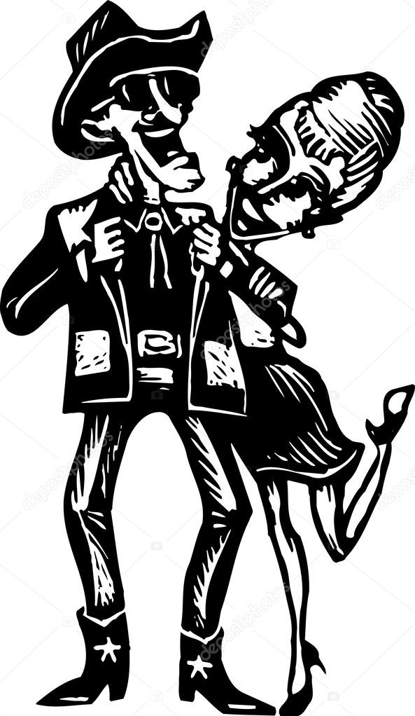 Woodcut Illustration of Country Western Couple