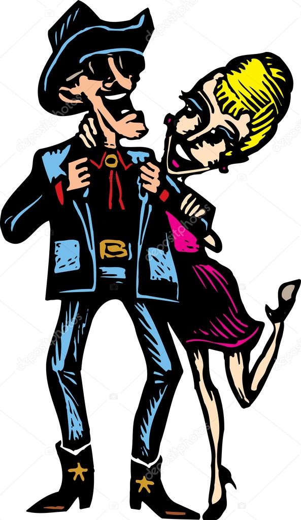 Woodcut Illustration of Country Western Couple