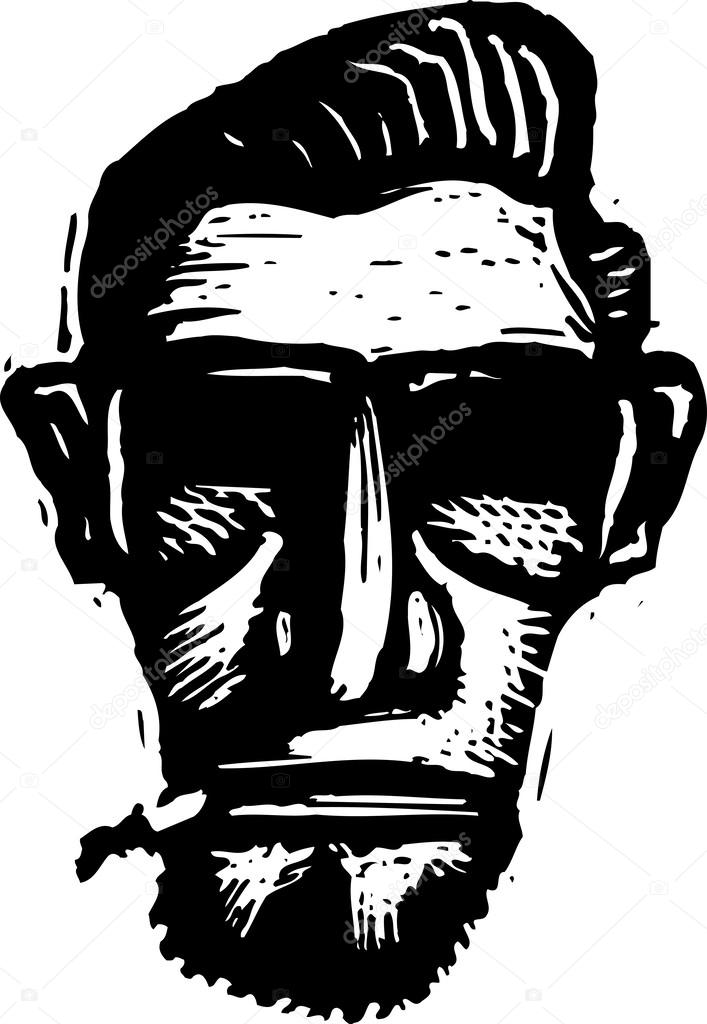 Woodcut Illustration of Generation X Man's Face
