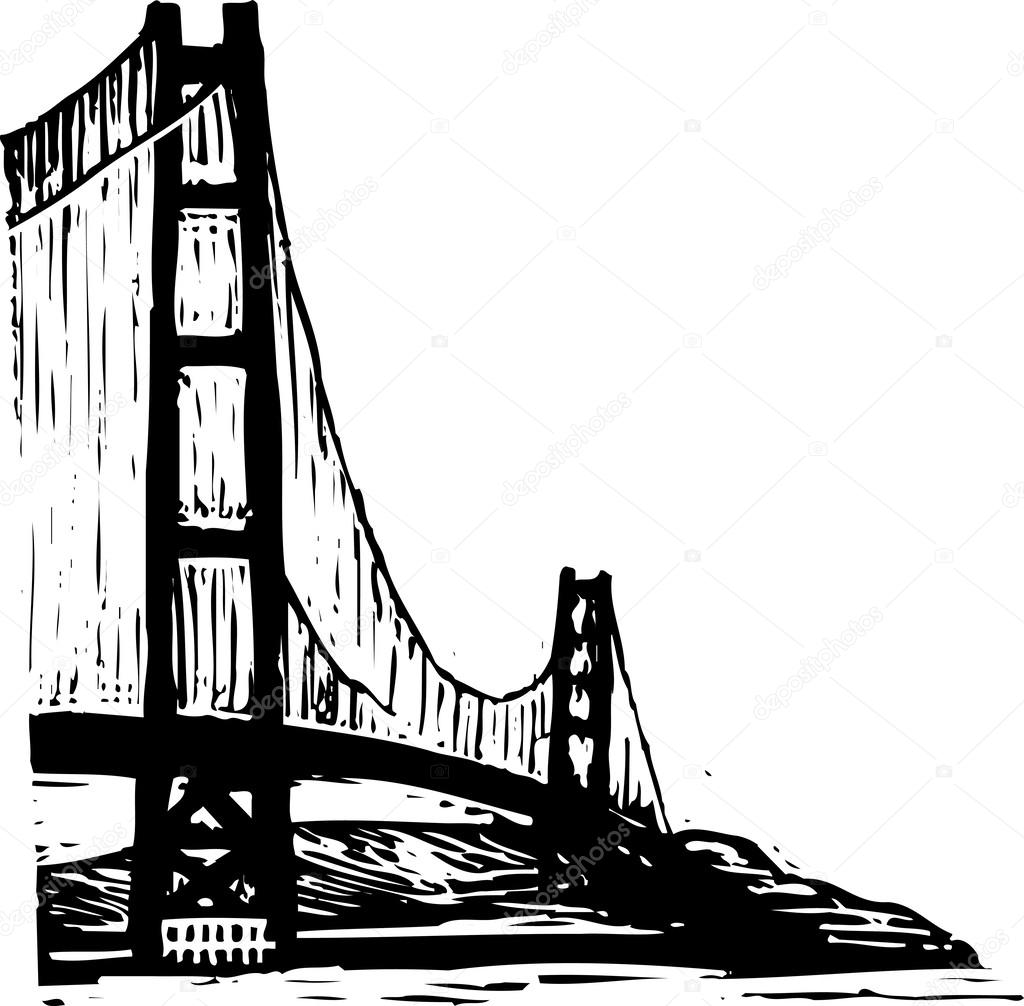 Woodcut Illustration of Golden Gate