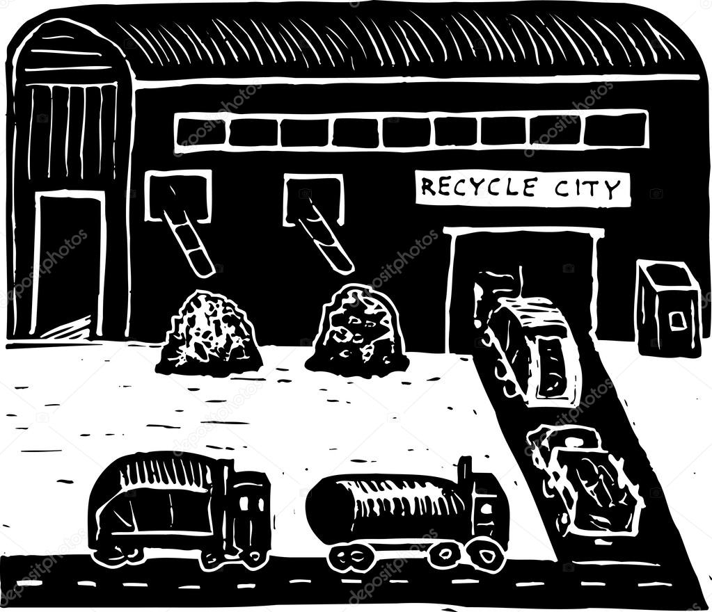 Woodcut Illustration of Recycle Center