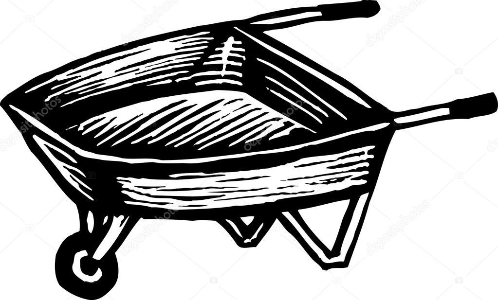 Woodcut Illustration of Wheelbarrow