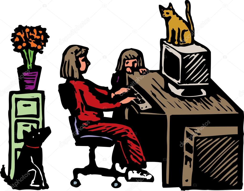 Vector illustration of woman working from home