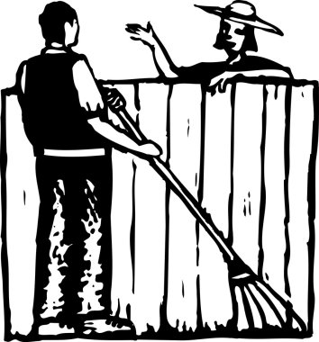 Neighbors Talking Over Fence clipart