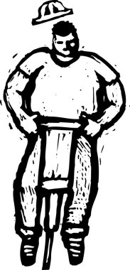 İnşaat işçisi matkap ile vektör çizim