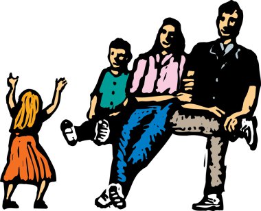 Woodcut Illustration of Family clipart