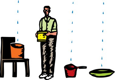 Woodcut Illustration of Leaky Roof clipart