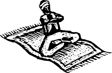 Sihirli halı binmek cin gravür çizimi