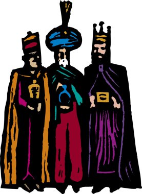 Woodcut Illustration of Magi or Three Wise Men clipart