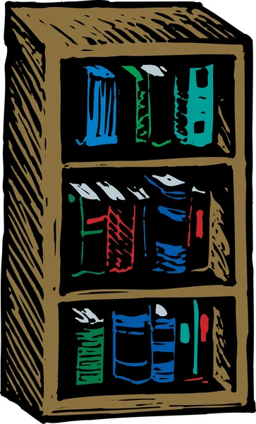 Holzschnitt-Illustration des Bücherregals — Stockvektor