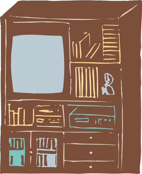 电视机柜的木刻插图 — 图库矢量图片