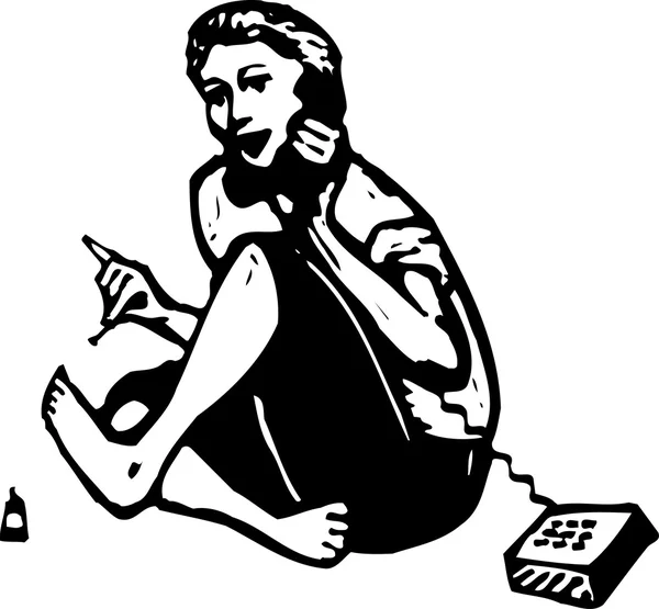 Adolescente fazendo unhas e conversando no telefone — Vetor de Stock