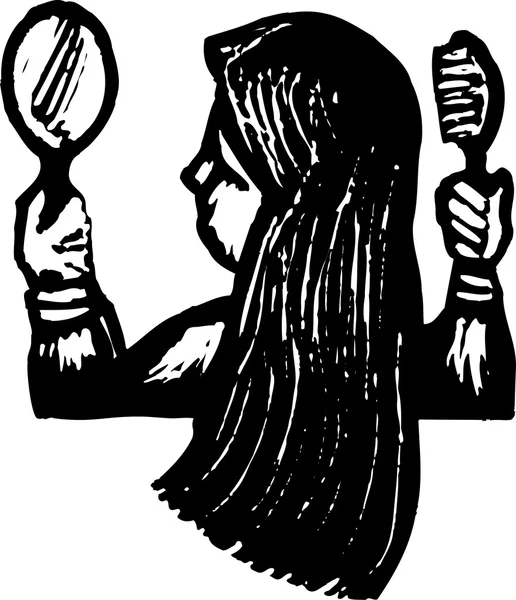 女性ブラッシング髪 — ストックベクタ